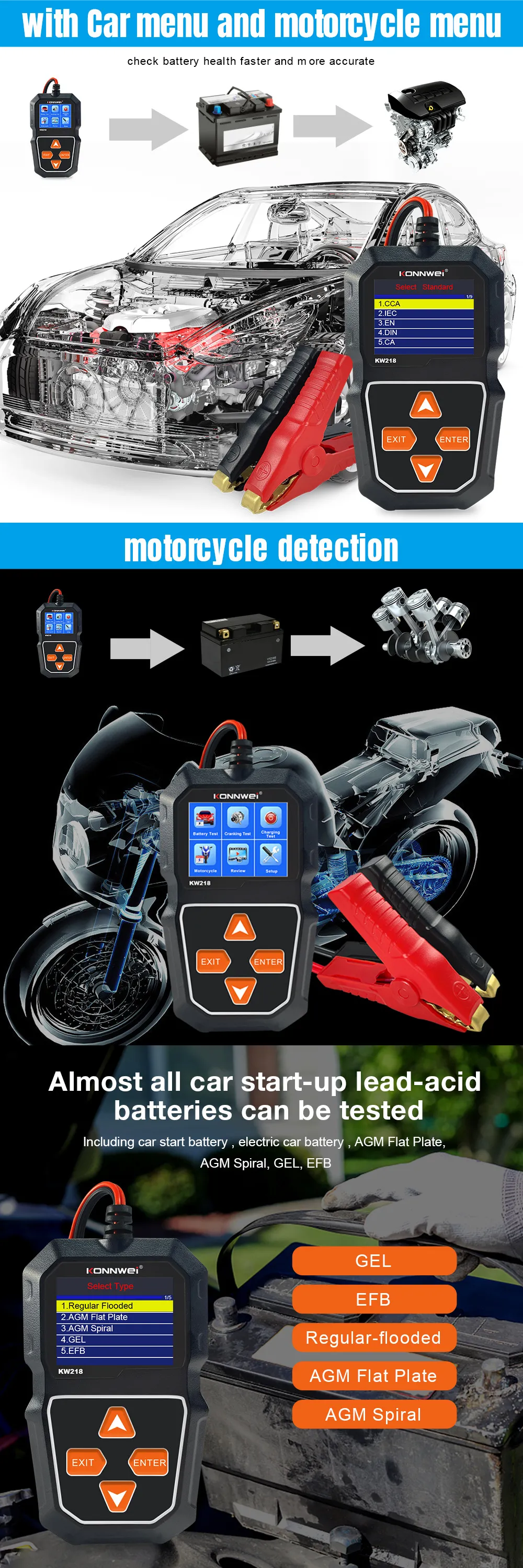 KONNWEI KW218 6V-12V Car Battery Analyzer Diagnostic Tool Professional Car Battery Tester KONNWEI KW218 6V-12V Car Battery Analyzer Diagnostic Tool Professional Car Battery Tester