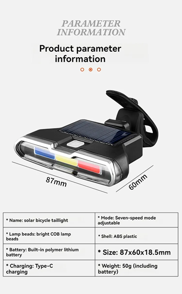 Bikight Solar Bike Taillight 300mAh Battery 7 Light Modes Type-C Charging IPX7 Waterproof Bicycle Rear Light for MTB Bike Motorcycle Electric Vehicle Bikight Solar Bike Taillight 300mAh Battery 7 Light Modes Type-C Charging IPX7 Waterproof Bicycle Rear Light for MTB Bike Motorcycle Electric Vehicle