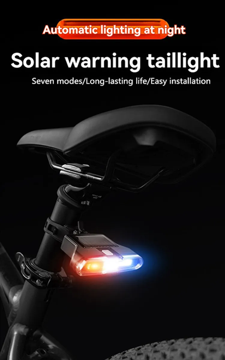 Bikight Solar Bike Taillight 300mAh Battery 7 Light Modes Type-C Charging IPX7 Waterproof Bicycle Rear Light for MTB Bike Motorcycle Electric Vehicle Bikight Solar Bike Taillight 300mAh Battery 7 Light Modes Type-C Charging IPX7 Waterproof Bicycle Rear Light for MTB Bike Motorcycle Electric Vehicle