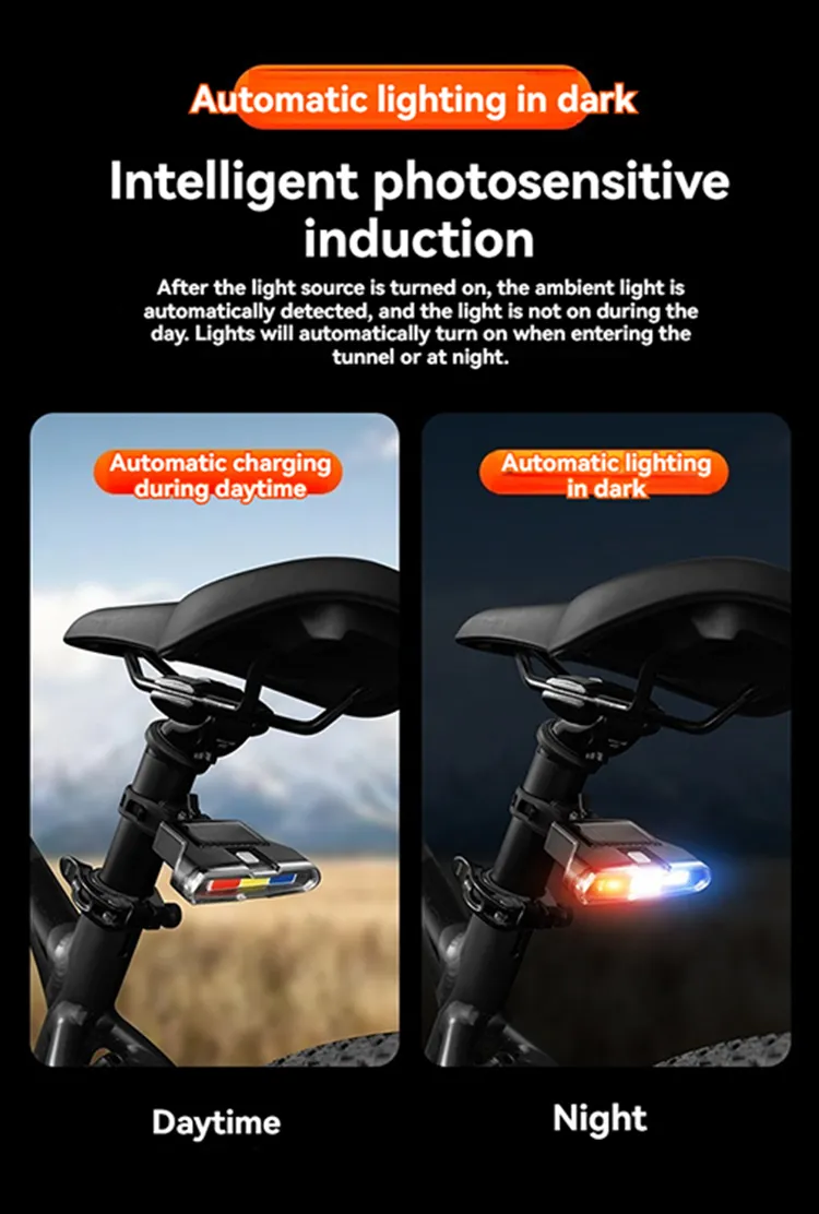 Bikight Solar Bike Taillight 300mAh Battery 7 Light Modes Type-C Charging IPX7 Waterproof Bicycle Rear Light for MTB Bike Motorcycle Electric Vehicle Bikight Solar Bike Taillight 300mAh Battery 7 Light Modes Type-C Charging IPX7 Waterproof Bicycle Rear Light for MTB Bike Motorcycle Electric Vehicle