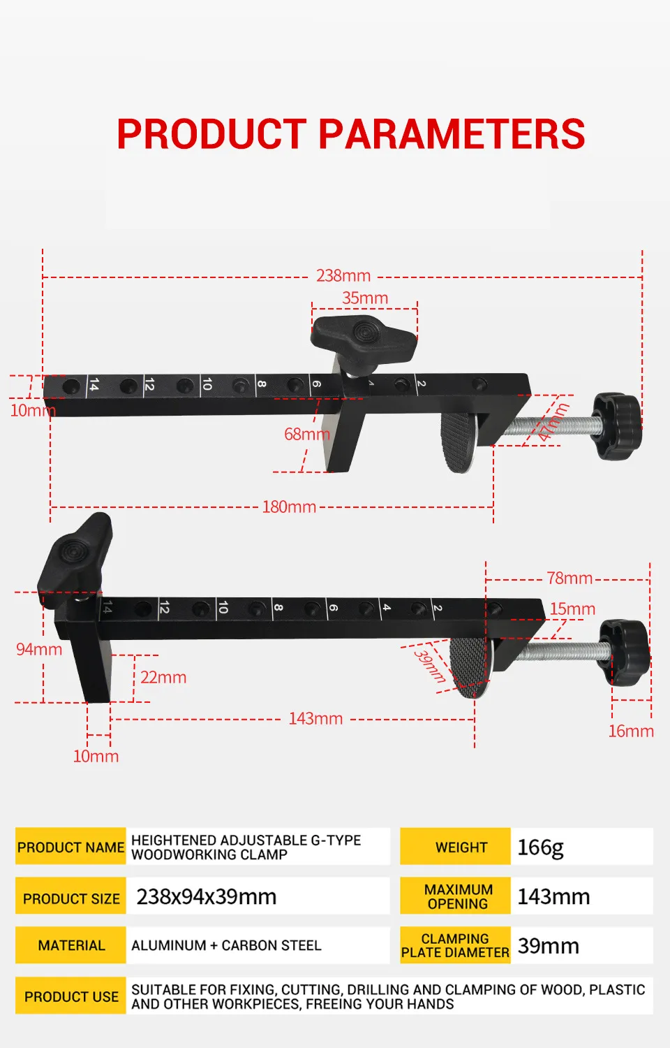 Adjustable Extended G-Clamp Bar Clamp for Woodworking Fixture / Welding Building / Metal Workpiece Adjustable Extended G-Clamp Bar Clamp for Woodworking Fixture / Welding Building / Metal Workpiece