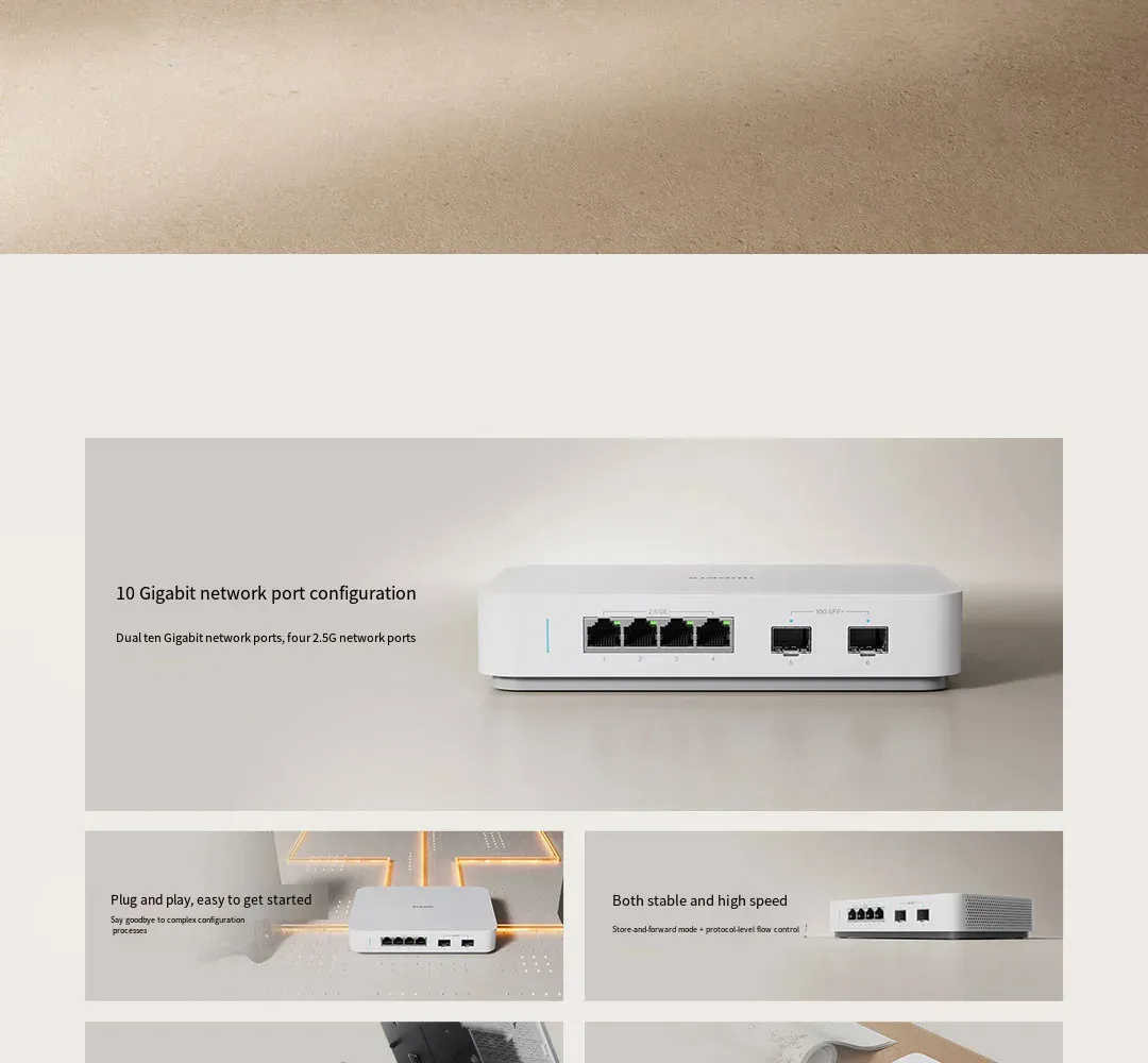 Xiaomi Mi 10 Gigabit Ethernet Switch 10000Mbps Network Switches VLAN Ethernet Splitter Lan Router 4x2.5G Ports RJ45 Hub Switch