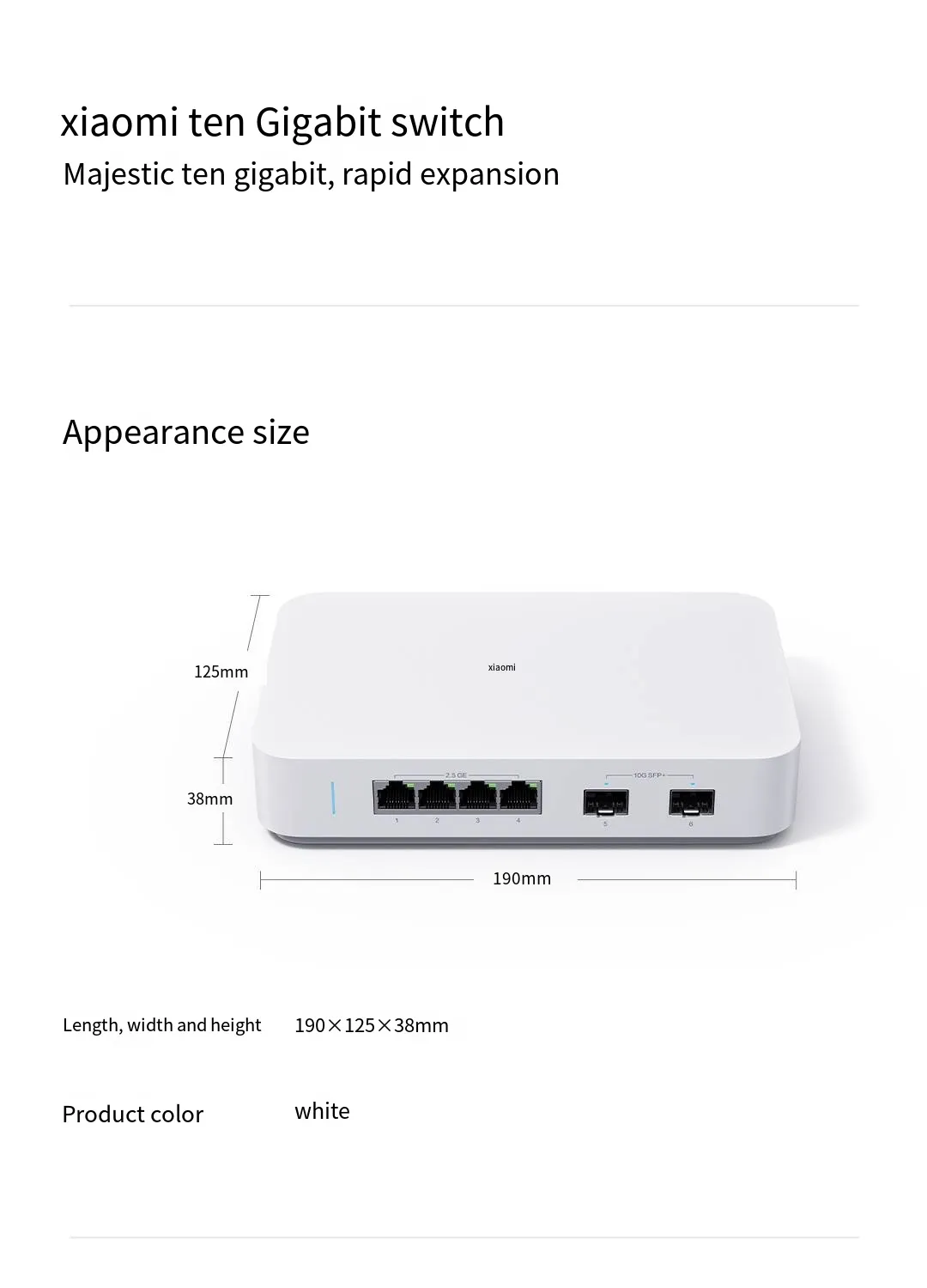 Xiaomi Mi 10 Gigabit Ethernet Switch 10000Mbps Network Switches VLAN Ethernet Splitter Lan Router 4x2.5G Ports RJ45 Hub Switch