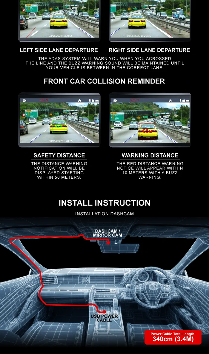 Azdome M01 PRO Dual Lens Dash Cam 1080P HD Wide-Angle Front and Rear Camera with Gravity Sensor Parking Monitoring ADAS