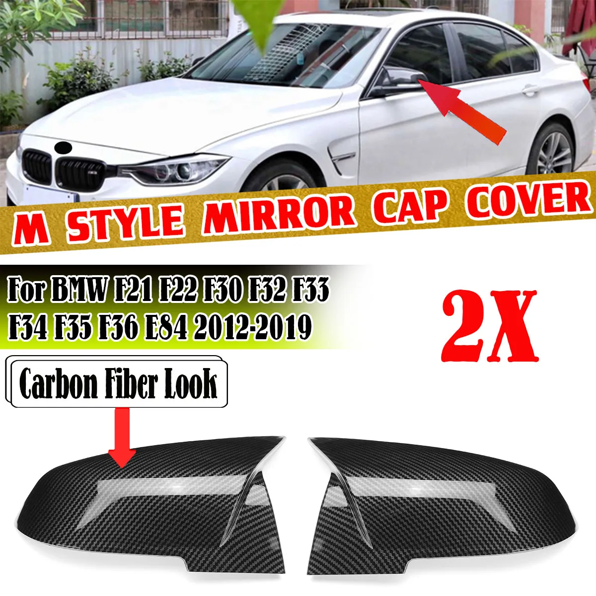 Car Rear View Mirror Cap Cover For BMW F21 F22 F30 F32 F33 F34 F35 F36 E84 2012-2019 Carbon Fiber Look Direct Add-On M-Style