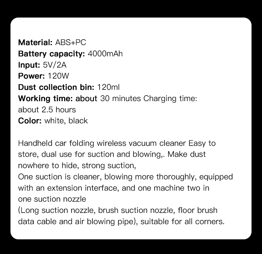Q108 Portable Wireless Car Vacuum Cleaner Strong Suction Cleaning Machine Mini Handheld Vacuum Cleaner for Car and Home Q108 Portable Wireless Car Vacuum Cleaner Strong Suction Cleaning Machine Mini Handheld Vacuum Cleaner for Car and Home