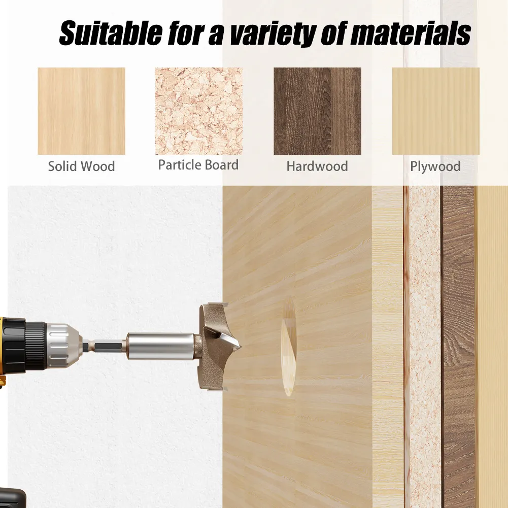 10mm to 50mm Professional Hexagonal Shank Woodworking Hinge Boring Bit Tungsten Carbide Blade Three-Tooth Double Blade Design Multiple Sizes 10mm to 50mm Professional Hexagonal Shank Woodworking Hinge Boring Bit Tungsten Carbide Blade Three-Tooth Double Blade Design Multiple Sizes