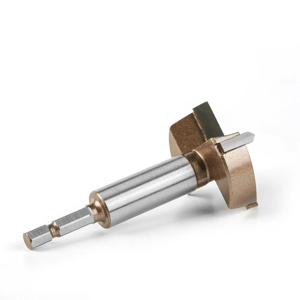 10mm to 50mm Professional Hexagonal Shank Woodworking Hinge Boring Bit Tungsten Carbide Blade Three-Tooth Double Blade Design Multiple Sizes 10mm to 50mm Professional Hexagonal Shank Woodworking Hinge Boring Bit Tungsten Carbide Blade Three-Tooth Double Blade Design Multiple Sizes