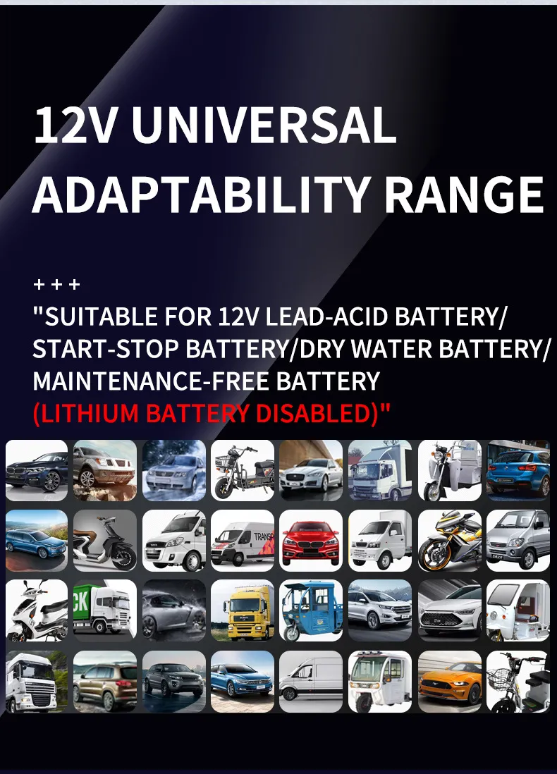 12V Car Battery Charger Full Automatic Stop Nine-Stage Intelligent Pulse Repair Lead-Acid Battery Charger