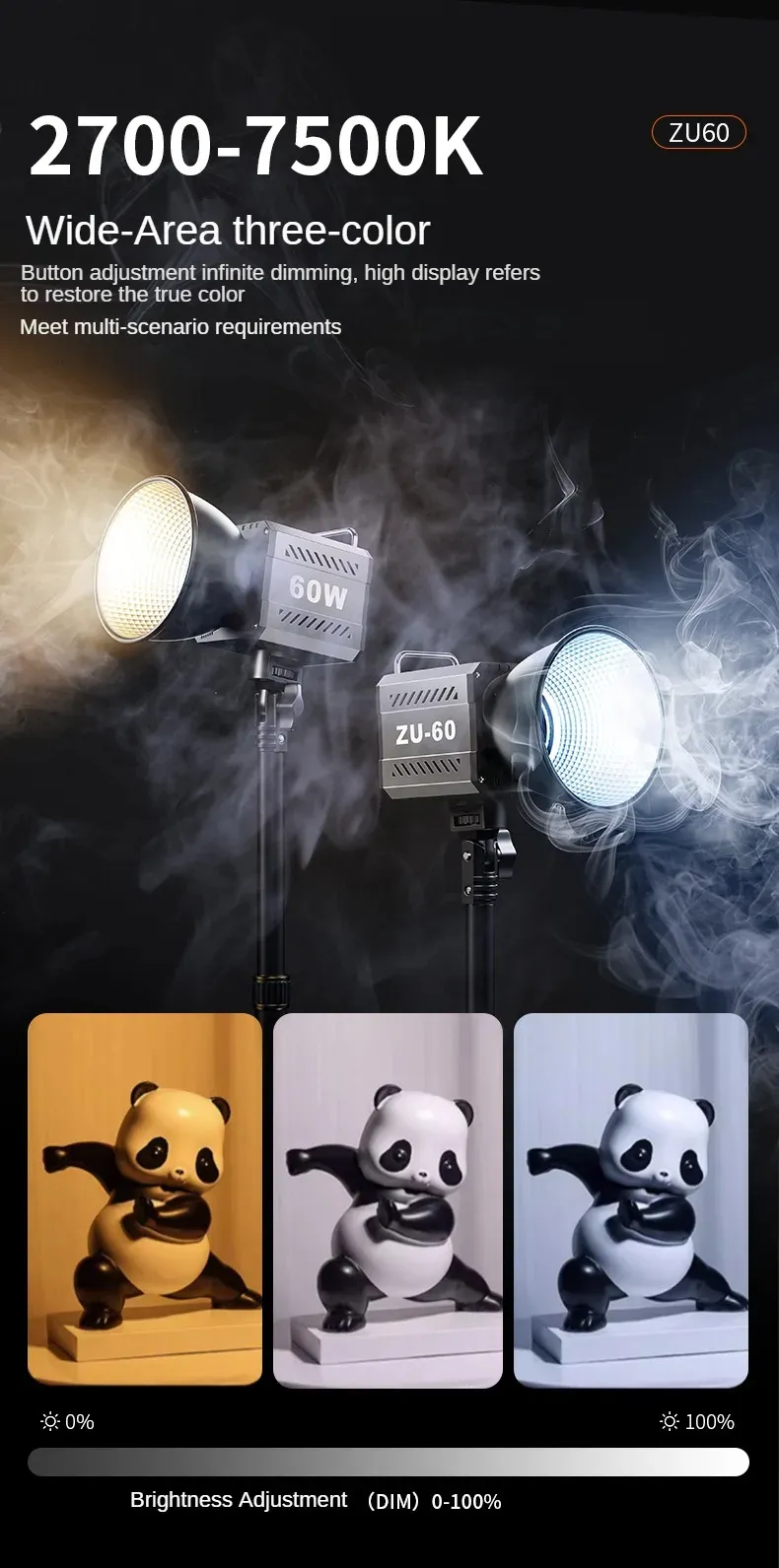 ZU60 60W COB Video Dimmable Light 2700-7500K Handheld Photographic LED Light for Photo Studio Film Camera Shooting Live Streaming ZU60 60W COB Video Dimmable Light 2700-7500K Handheld Photographic LED Light for Photo Studio Film Camera Shooting Live Streaming