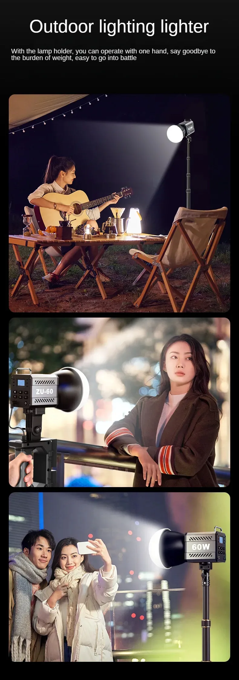 ZU60 60W COB Video Dimmable Light 2700-7500K Handheld Photographic LED Light for Photo Studio Film Camera Shooting Live Streaming ZU60 60W COB Video Dimmable Light 2700-7500K Handheld Photographic LED Light for Photo Studio Film Camera Shooting Live Streaming