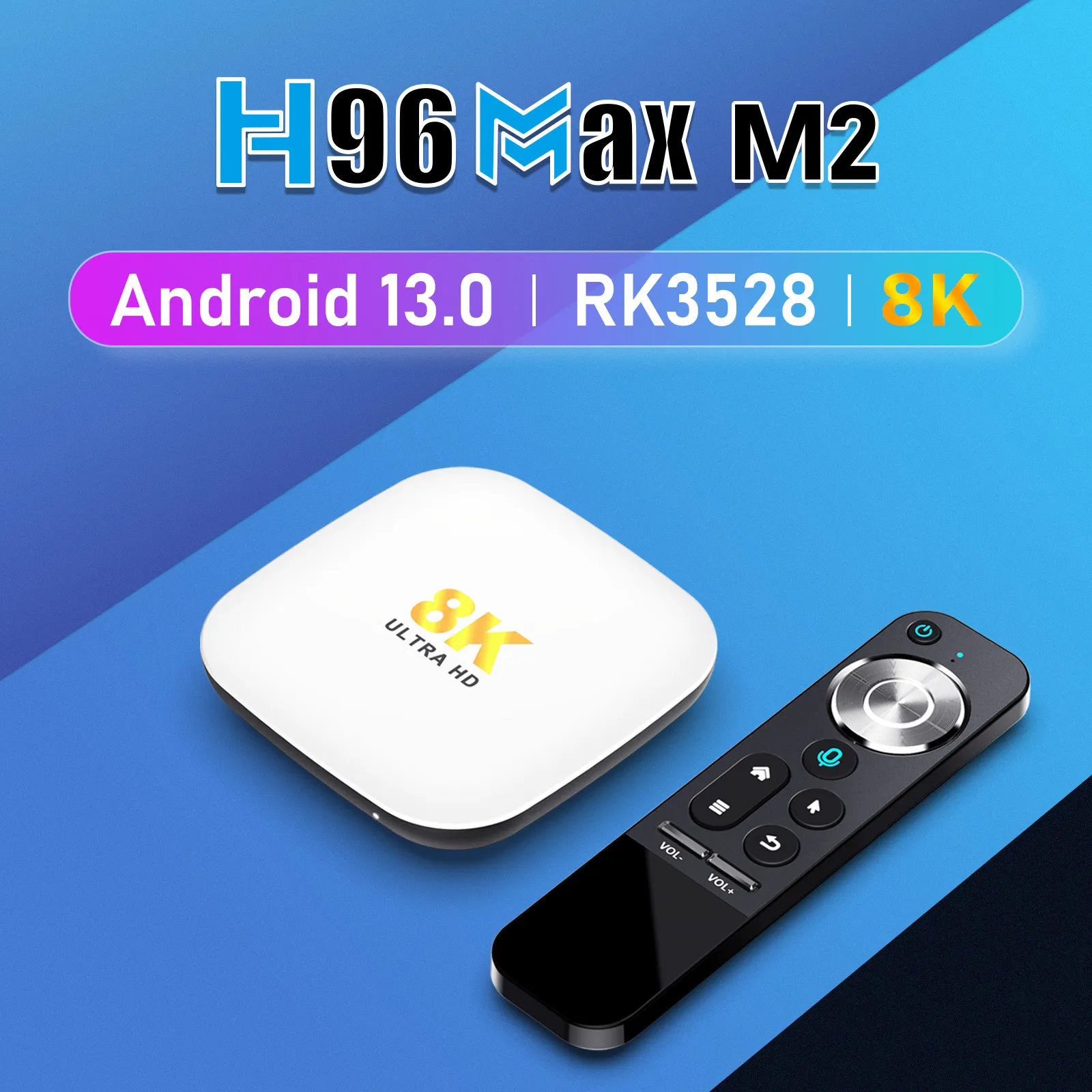 H96Max M2 TV Box 4GB+64GB RK3528 Android 13 Smart TV Box WIFI6 BT5.0 8K AV1 Media Player with 2.4G Voice Remote Control Set Top Box