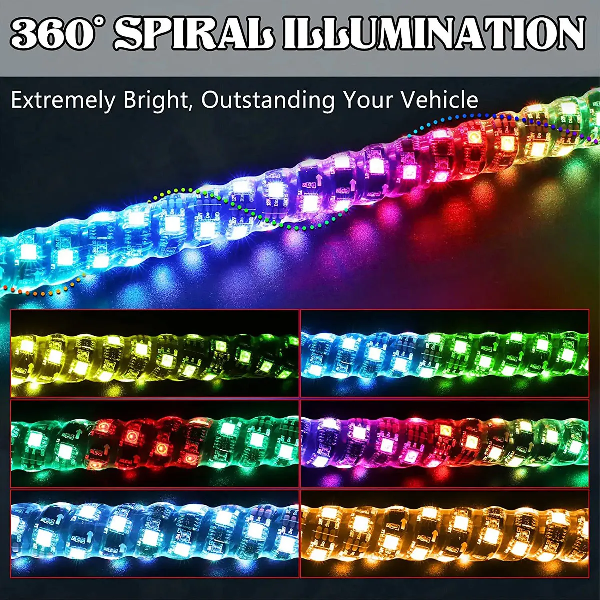 3ft / 4ft / 5ft LED Whip Lights Antenna Flag Pole Quick Release Base For ATV RGB AU UTV