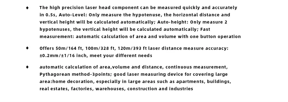 HILDA Laser Distance Meter 50m/100m/120m High Precision ±2mm Rangefinder LCD Backlight Display Type-C Battery