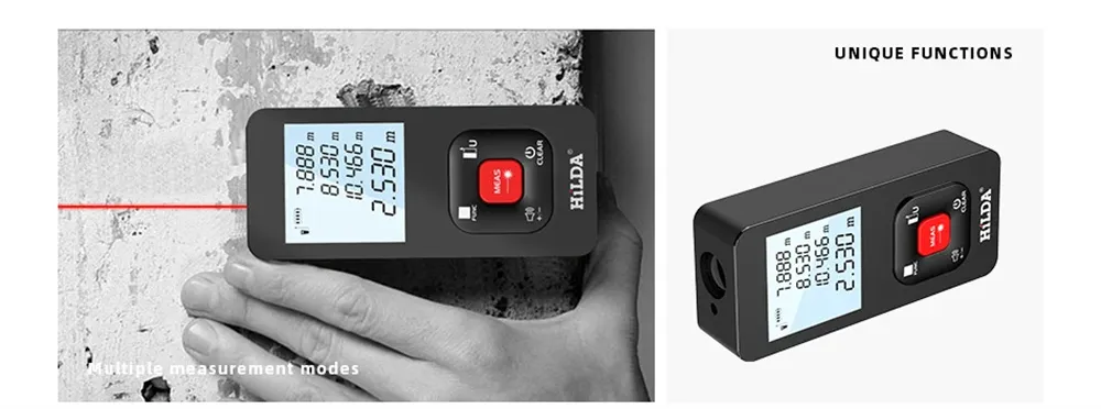 HILDA Laser Distance Meter 50m/100m/120m High Precision ±2mm Rangefinder LCD Backlight Display Type-C Battery