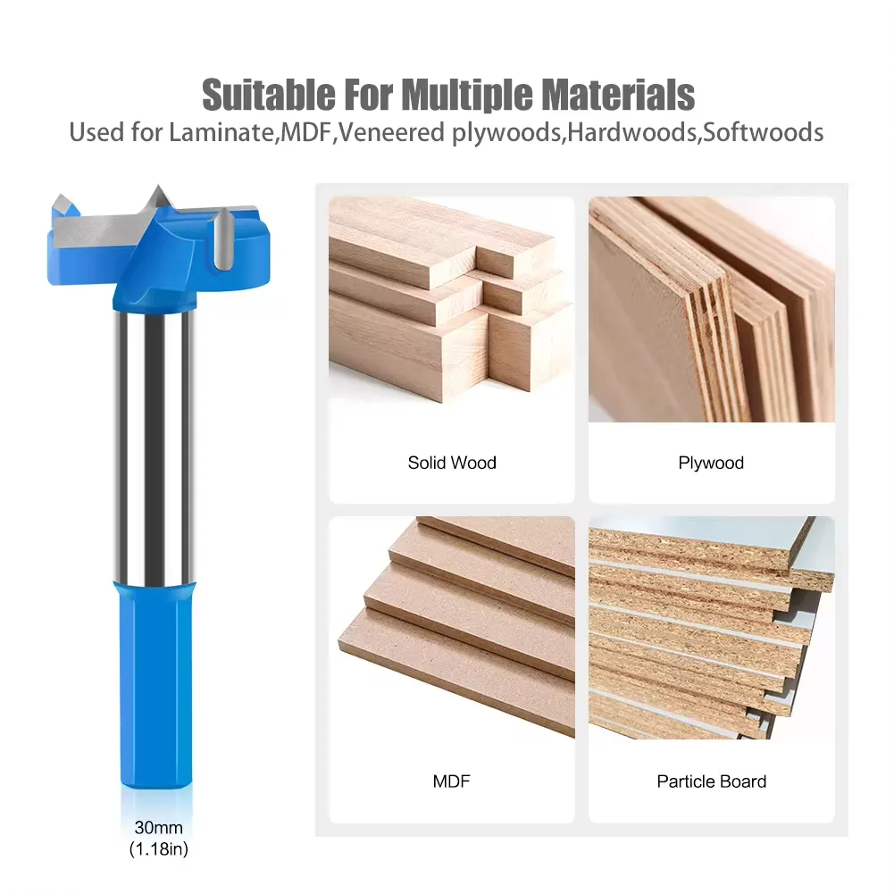5PCS/14PCS Hex Shank Hinge Boring Drill Bit Set Tungsten Carbide Wood Router Bit Non-stick Coating