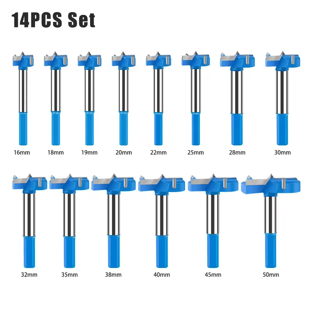 5PCS/14PCS Hex Shank Hinge Boring Drill Bit Set Tungsten Carbide Wood Router Bit Non-stick Coating