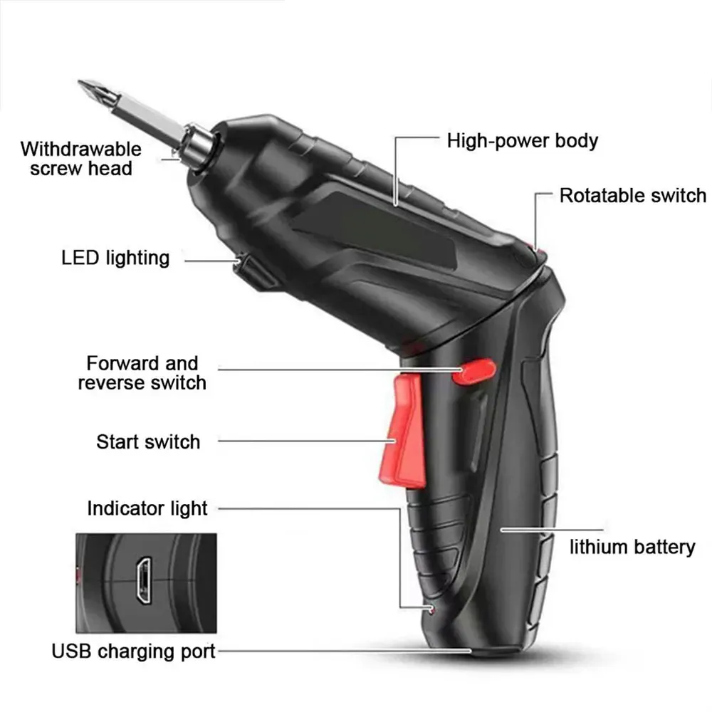 47PCS 4.2V Cordless Electric Screwdriver Tool Set USB Charging 1800mAh Battery LED Light 3.5Nm Torque Includes Bits and Accessories 47PCS 4.2V Cordless Electric Screwdriver Tool Set USB Charging 1800mAh Battery LED Light 3.5Nm Torque Includes Bits and Accessories