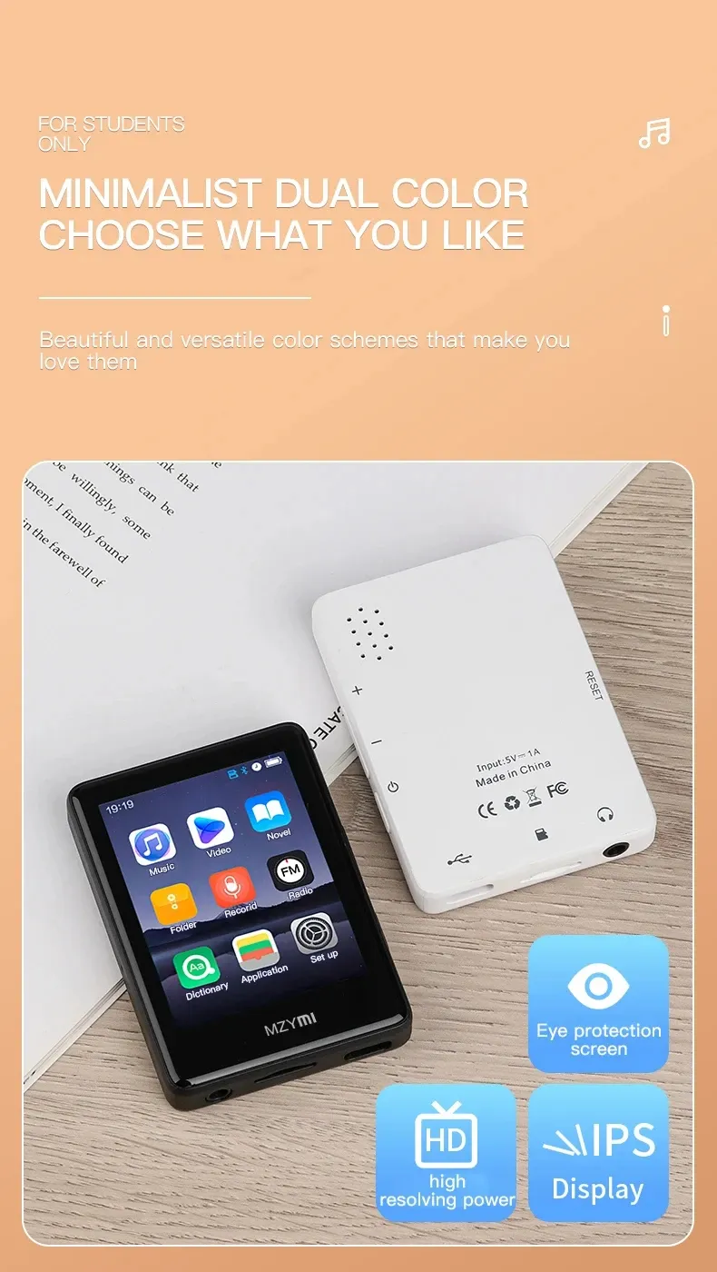 MZYMI S18 MP4 bluetooth Player 2.4 Inch Touch Screen Portable HiFi Stereo Music E-book Learning MP3 Walkman Built-in Speaker