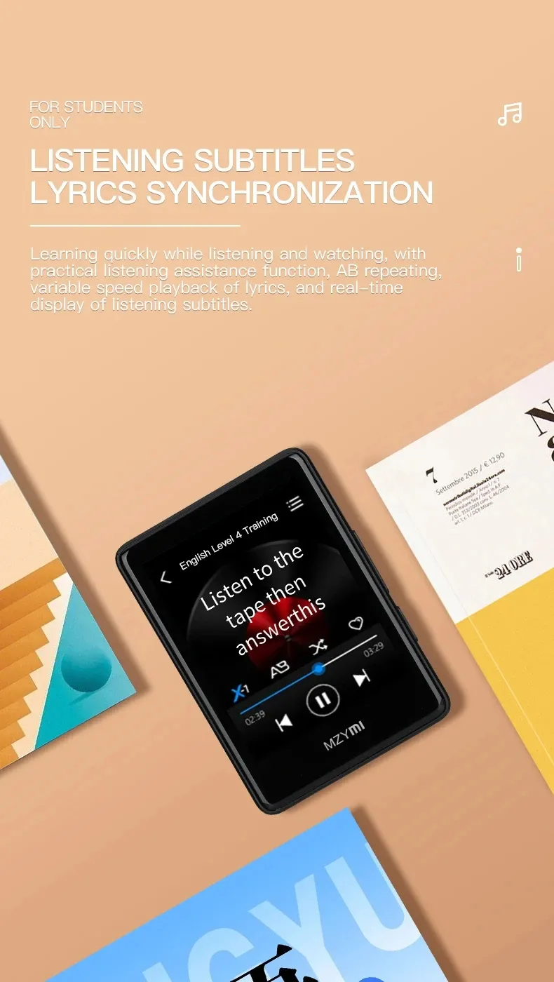 MZYMI S18 MP4 bluetooth Player 2.4 Inch Touch Screen Portable HiFi Stereo Music E-book Learning MP3 Walkman Built-in Speaker