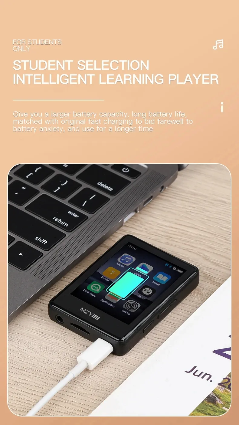 MZYMI S18 MP4 bluetooth Player 2.4 Inch Touch Screen Portable HiFi Stereo Music E-book Learning MP3 Walkman Built-in Speaker