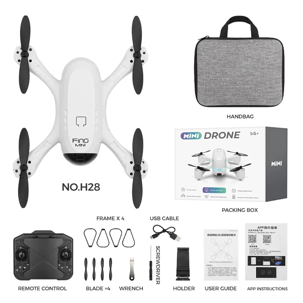 FUQI MODEL H28 WiFi FPV with HD Dual Camera Switchable Integrated Storage Optical Flow Hover Highlight LED Racing Light RC Toys Drone Quadcopter RTF