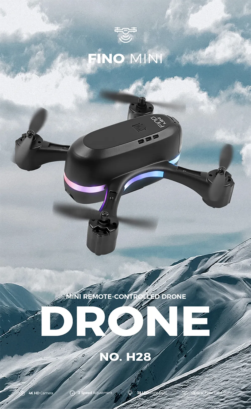 FUQI MODEL H28 WiFi FPV with HD Dual Camera Switchable Integrated Storage Optical Flow Hover Highlight LED Racing Light RC Toys Drone Quadcopter RTF