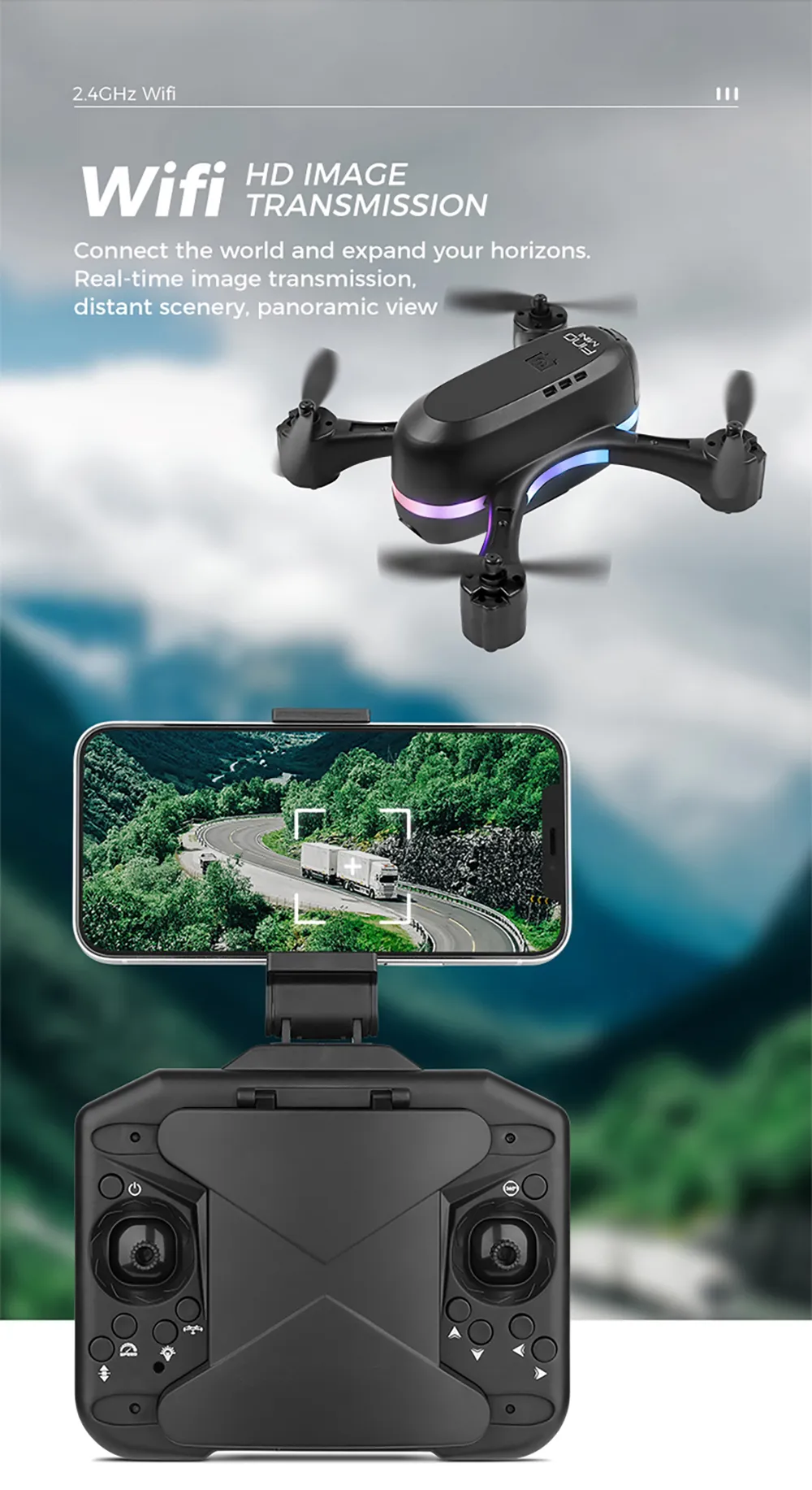 FUQI MODEL H28 WiFi FPV with HD Dual Camera Switchable Integrated Storage Optical Flow Hover Highlight LED Racing Light RC Toys Drone Quadcopter RTF