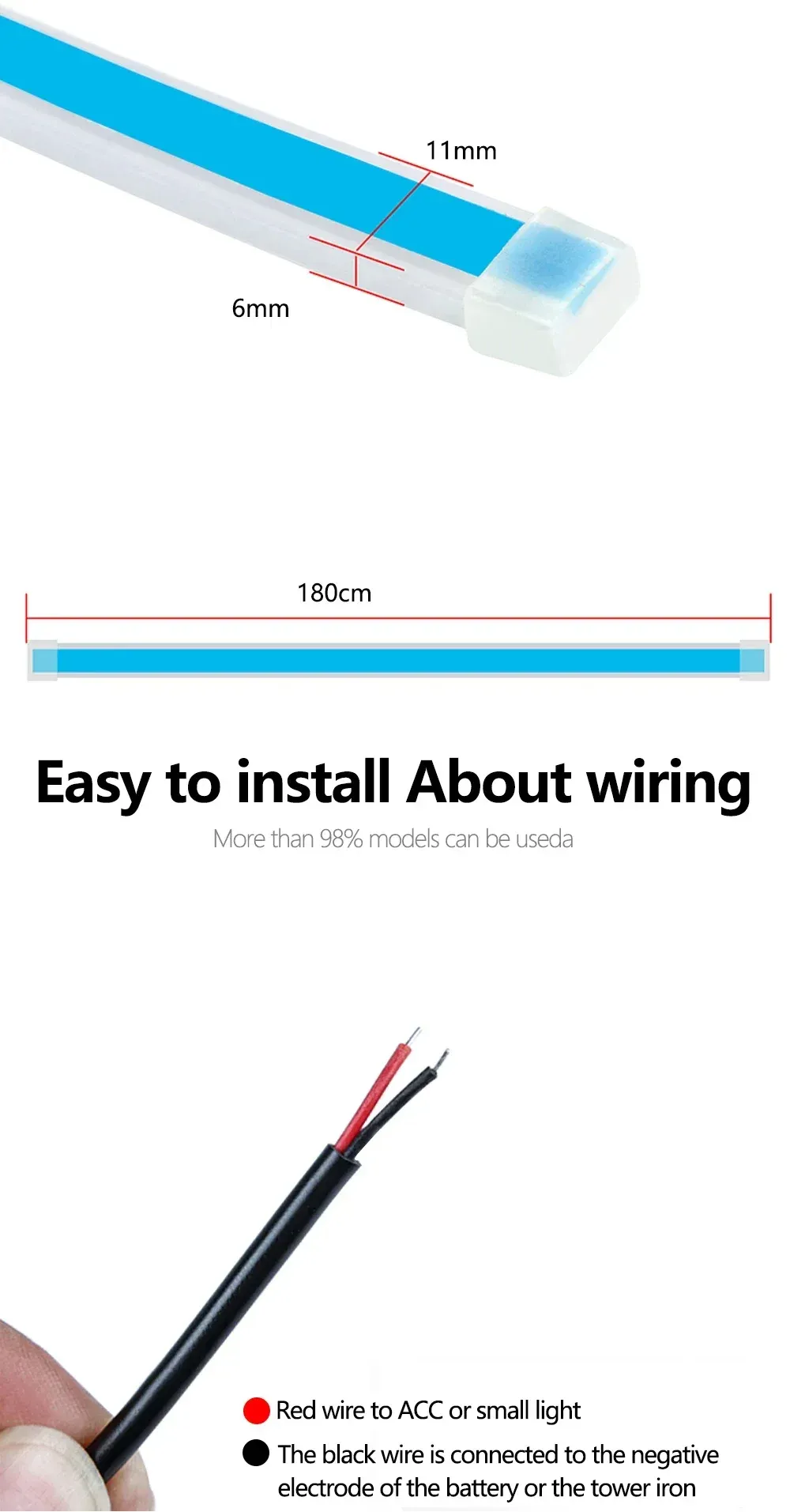 1.8m Daytime Running Lights LED Decorative Strip Car Hood Decorative Light Strip for Grill Hood Guiding Light Atmosphere Flowing Light