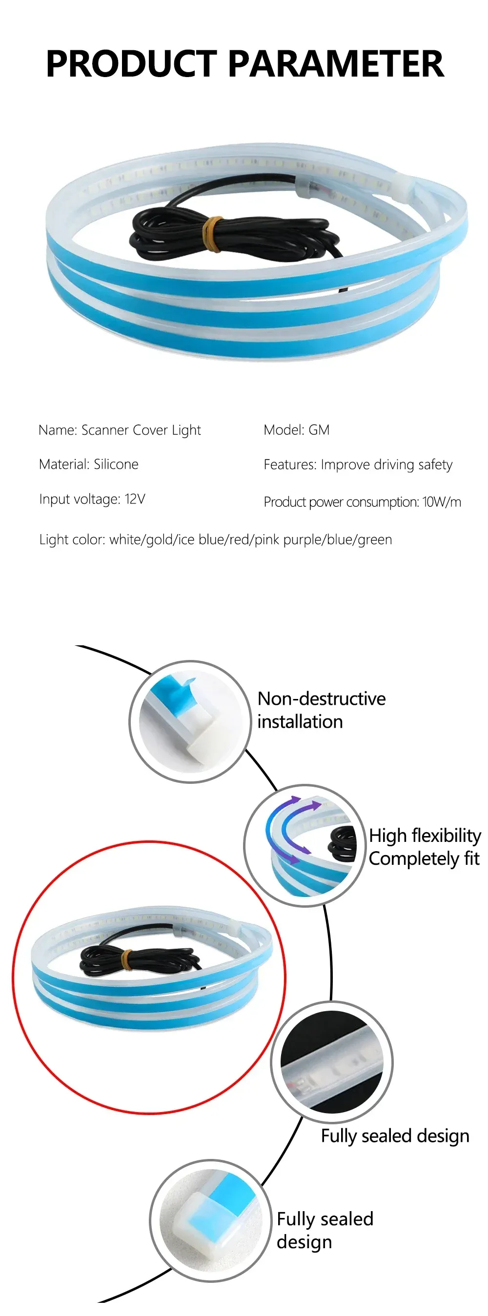 1.8m Daytime Running Lights LED Decorative Strip Car Hood Decorative Light Strip for Grill Hood Guiding Light Atmosphere Flowing Light