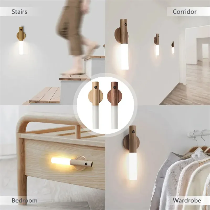 Magnetic USB LED Human body sensing Night Light Kitchen Cabinet Light Home Stair Bedroom Table Motion Lamp Bedside Lighting