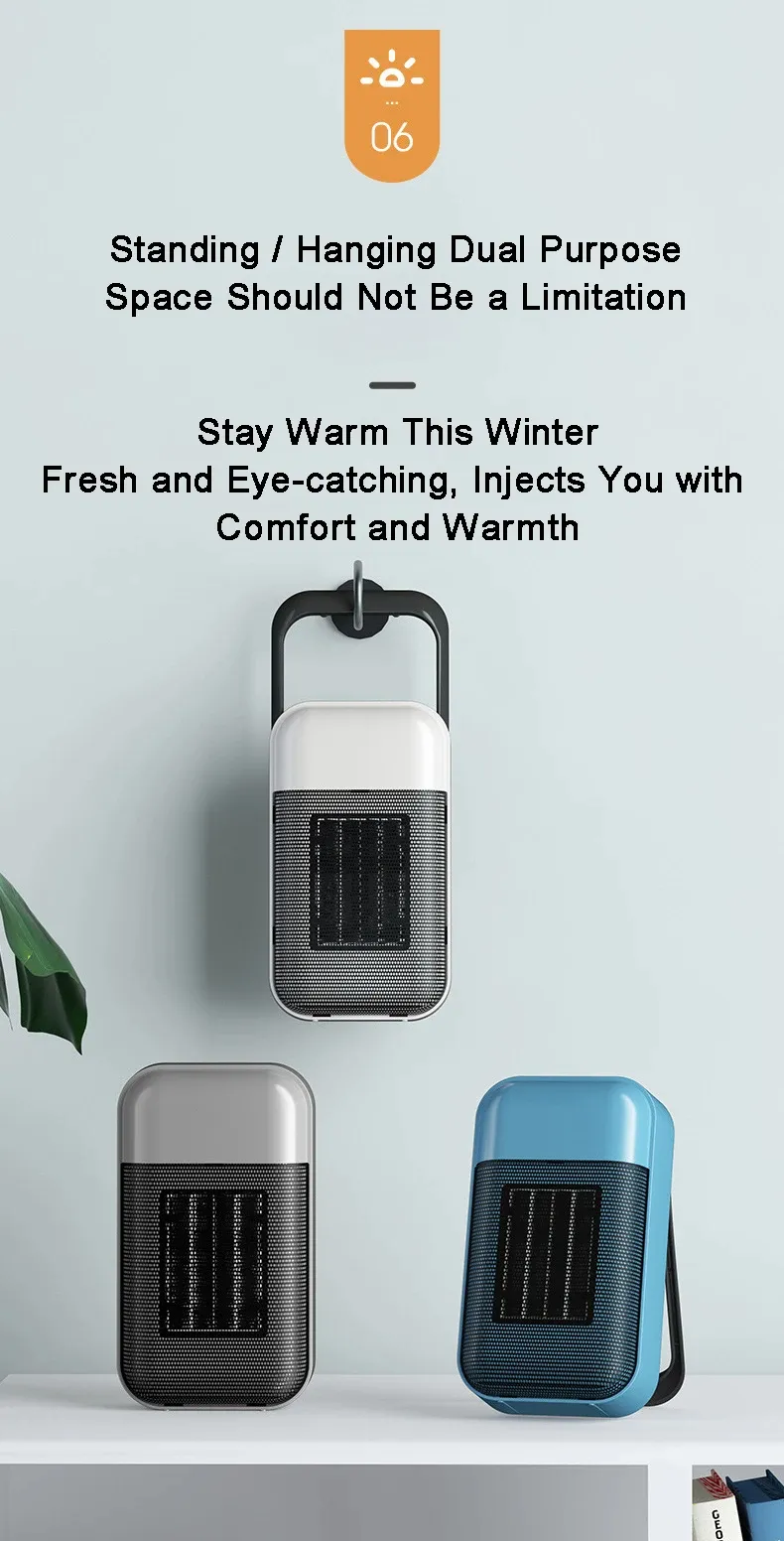 Portable Heater 500W PTC Heating Technology Intelligent Switch Compact Size Desktop Heater for Home Office Bedroom Energy Efficient