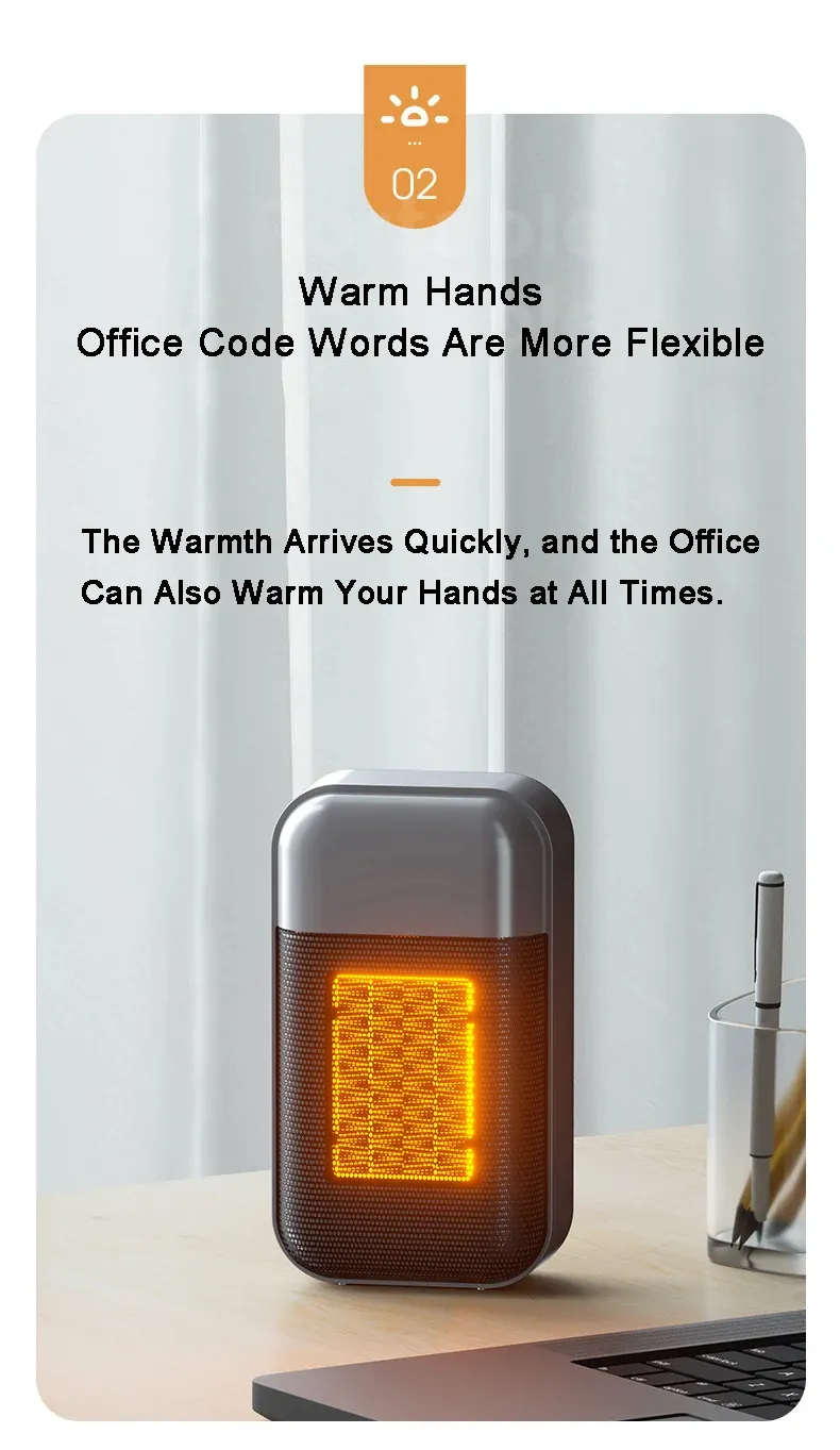 Portable Heater 500W PTC Heating Technology Intelligent Switch Compact Size Desktop Heater for Home Office Bedroom Energy Efficient