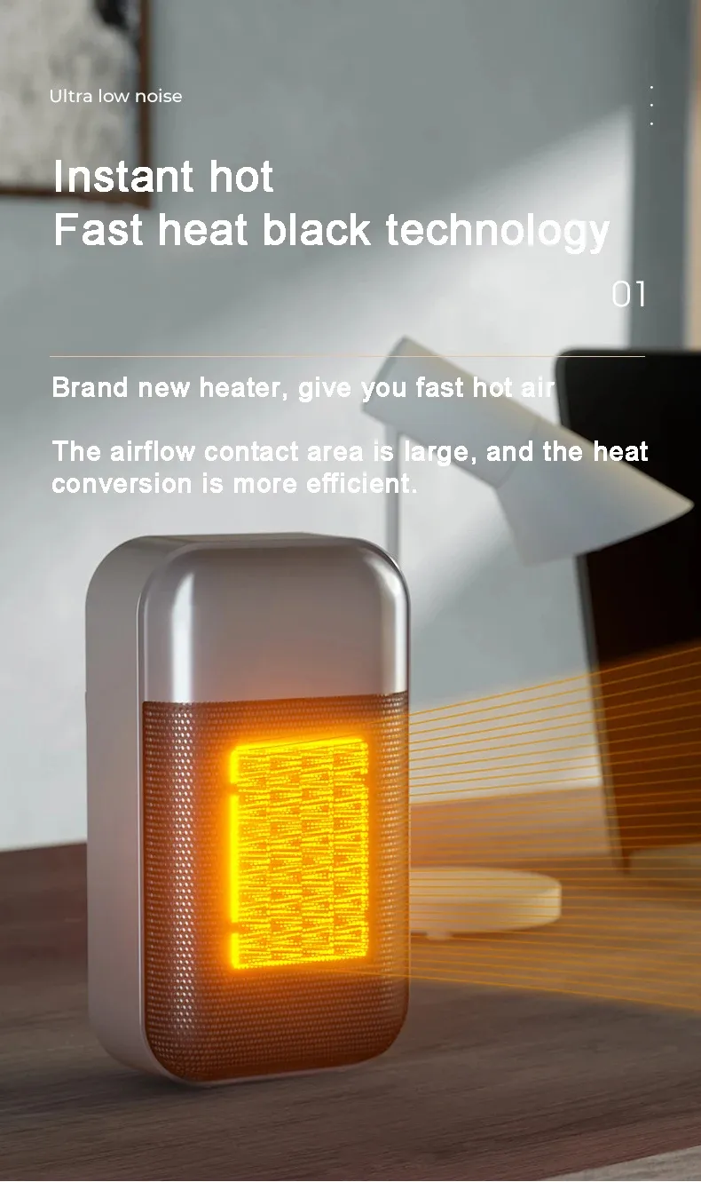 Portable Heater 500W PTC Heating Technology Intelligent Switch Compact Size Desktop Heater for Home Office Bedroom Energy Efficient