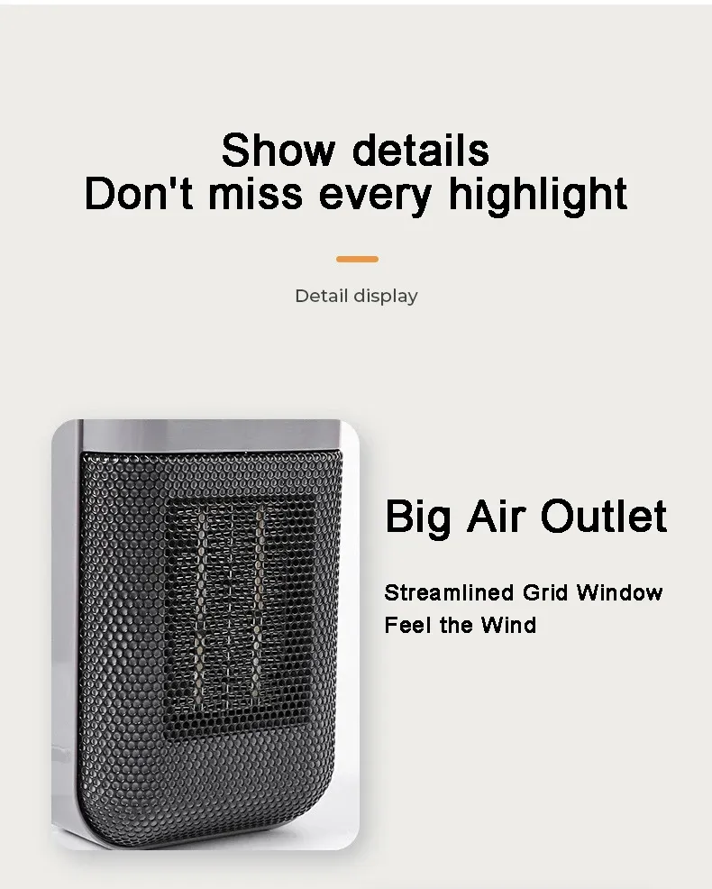 Portable Heater 500W PTC Heating Technology Intelligent Switch Compact Size Desktop Heater for Home Office Bedroom Energy Efficient