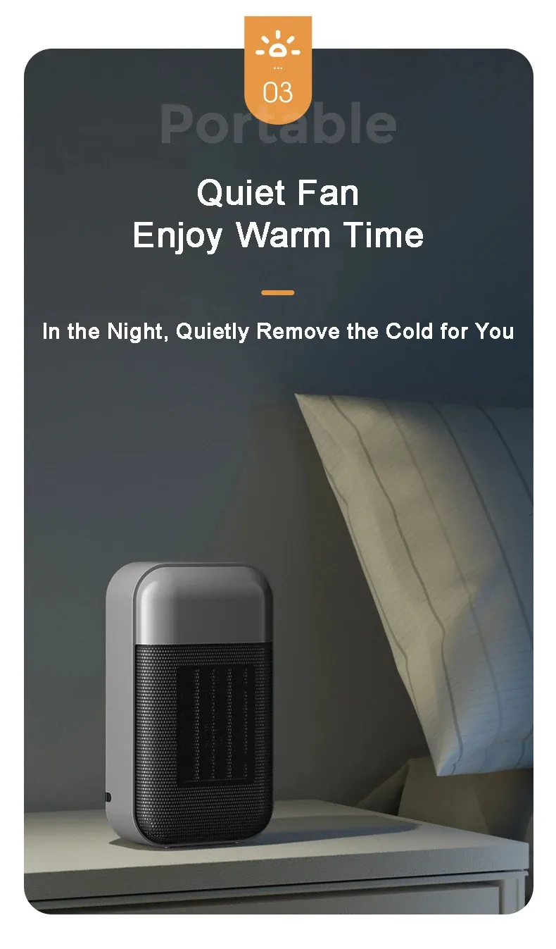 Portable Heater 500W PTC Heating Technology Intelligent Switch Compact Size Desktop Heater for Home Office Bedroom Energy Efficient