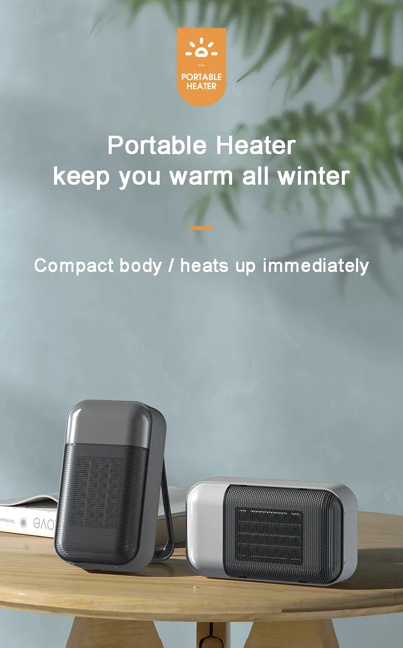 Portable Heater 500W PTC Heating Technology Intelligent Switch Compact Size Desktop Heater for Home Office Bedroom Energy Efficient