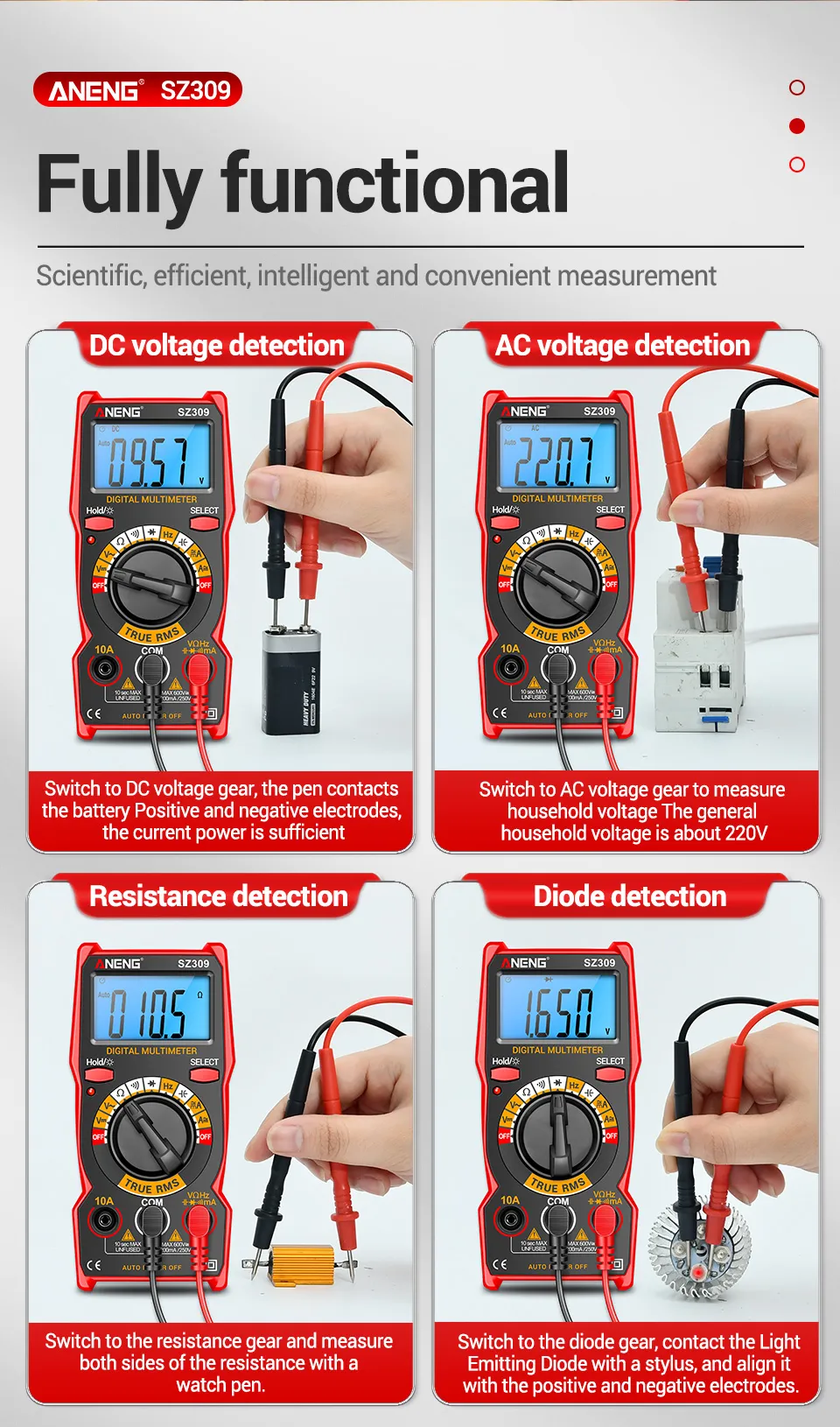 ANENG SZ309 SZ309pro Digital Multimeter AC DC Voltage Current Tester 600V 10A Resistance Capacitance Frequency Measurement Backlit Display Portable ANENG SZ309 SZ309pro Digital Multimeter AC DC Voltage Current Tester 600V 10A Resistance Capacitance Frequency Measurement Backlit Display Portable