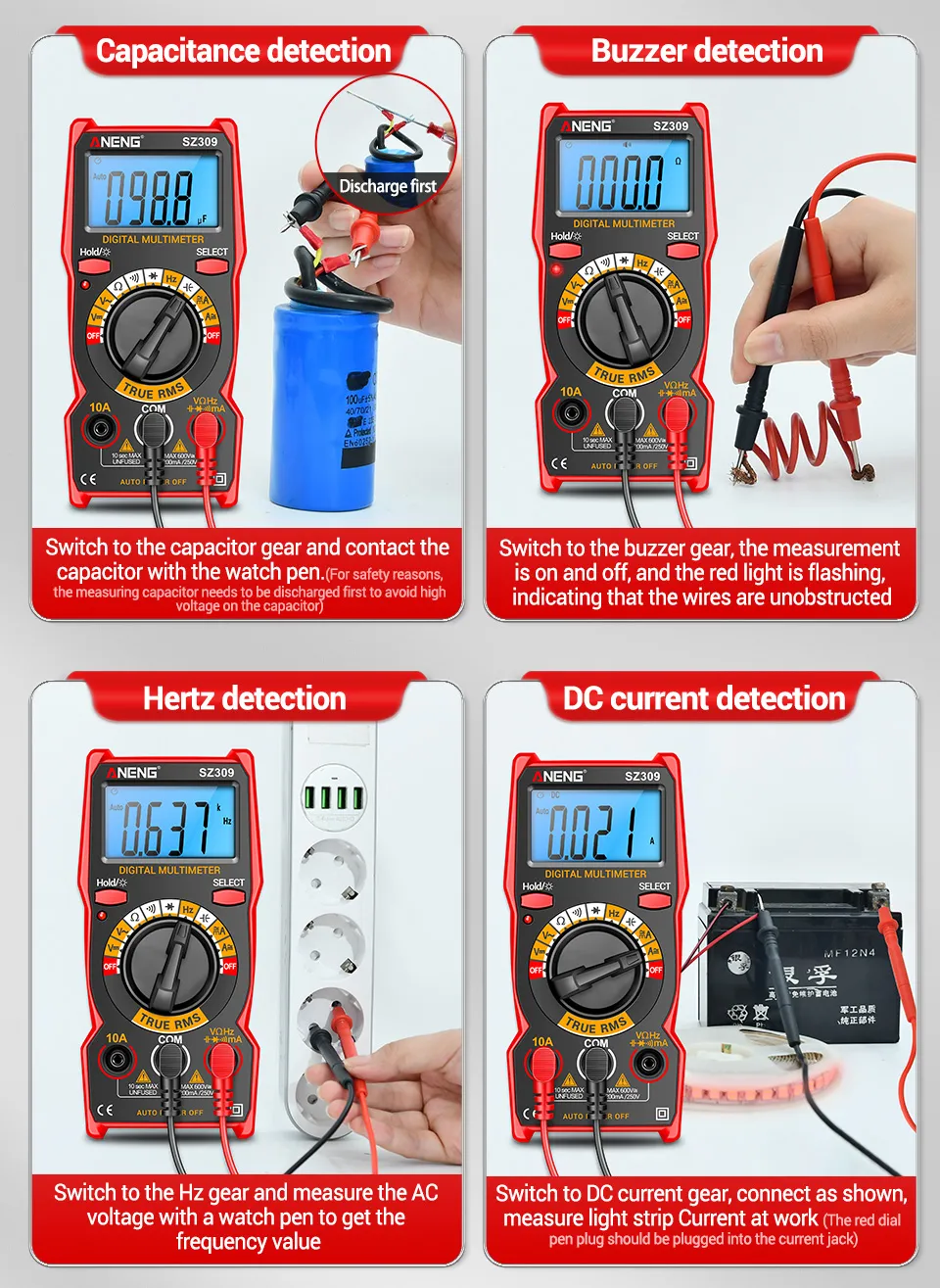 ANENG SZ309 SZ309pro Digital Multimeter AC DC Voltage Current Tester 600V 10A Resistance Capacitance Frequency Measurement Backlit Display Portable ANENG SZ309 SZ309pro Digital Multimeter AC DC Voltage Current Tester 600V 10A Resistance Capacitance Frequency Measurement Backlit Display Portable