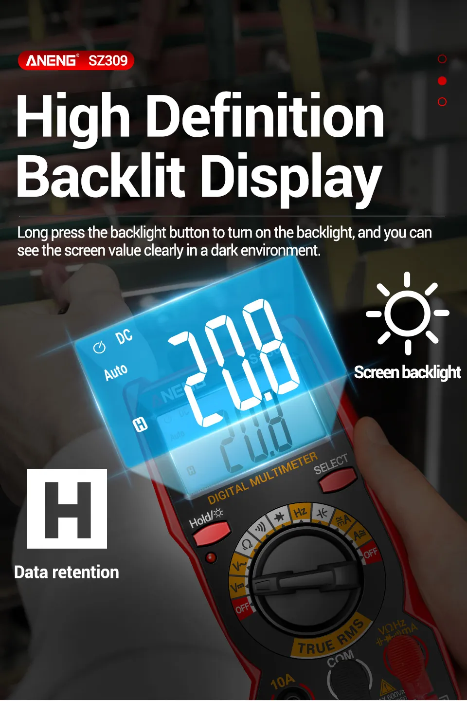 ANENG SZ309 SZ309pro Digital Multimeter AC DC Voltage Current Tester 600V 10A Resistance Capacitance Frequency Measurement Backlit Display Portable ANENG SZ309 SZ309pro Digital Multimeter AC DC Voltage Current Tester 600V 10A Resistance Capacitance Frequency Measurement Backlit Display Portable