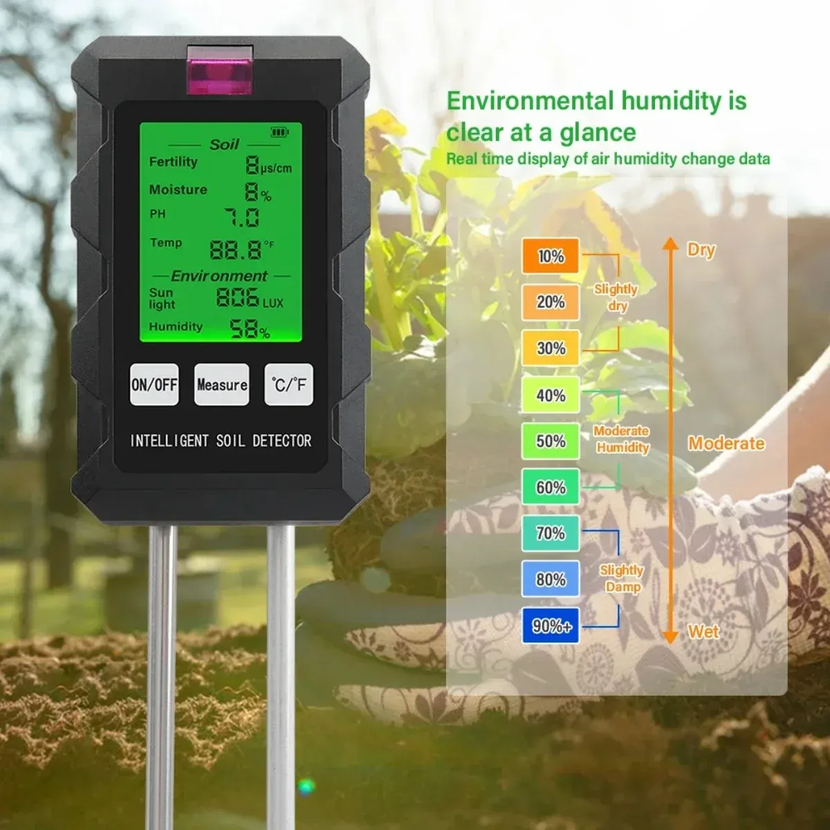 6-in-1 Soil Tester PH Temperature Humidity Sunlight Fertility Nutrient Meter with Digital Display for Gardening and Agriculture 6-in-1 Soil Tester PH Temperature Humidity Sunlight Fertility Nutrient Meter with Digital Display for Gardening and Agriculture