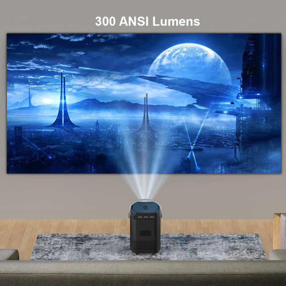 P10 Smart 4K Wifi Portable 1080P LED Projector with Remote Electronic Focusing 4-points Keystone Correction Built-in Stereo Speaker Smart Home Theater Video Player