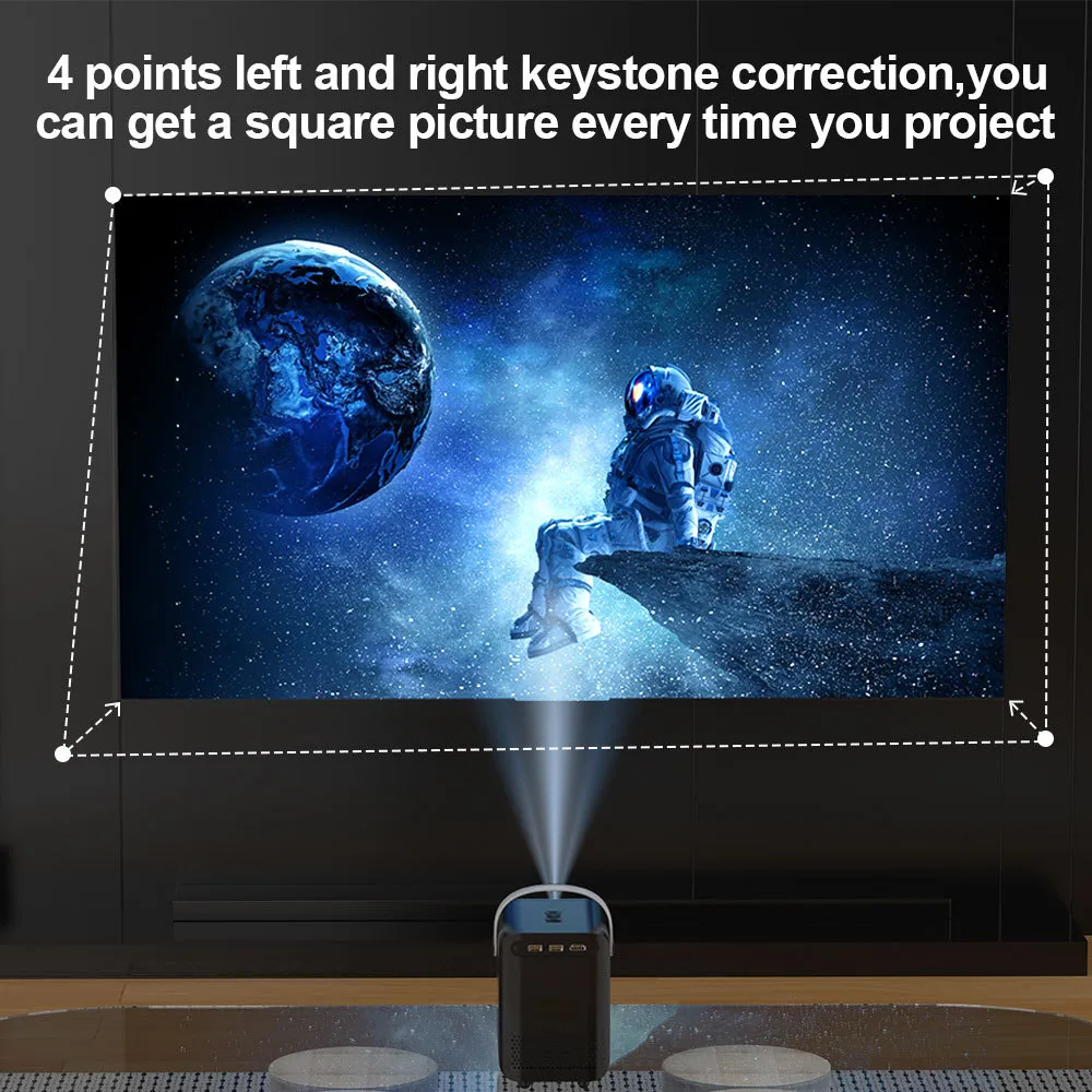 P10 Smart 4K Wifi Portable 1080P LED Projector with Remote Electronic Focusing 4-points Keystone Correction Built-in Stereo Speaker Smart Home Theater Video Player