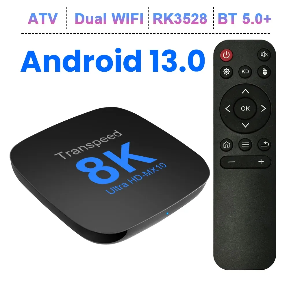 Transpeed 2+16G Android 13.0 TV Box ATV Dual Wifi with TV Apps 8K Video BT5.0+ RK3528 4K 3D Voice Media Player Set Top Box