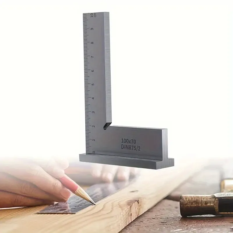 ETOPOO 100x70mm Machinist Engineer Square 90 Degree Right Angle Ruler with Seat Woodworking Scribing Ruler for Precision Layout and Measurement Work