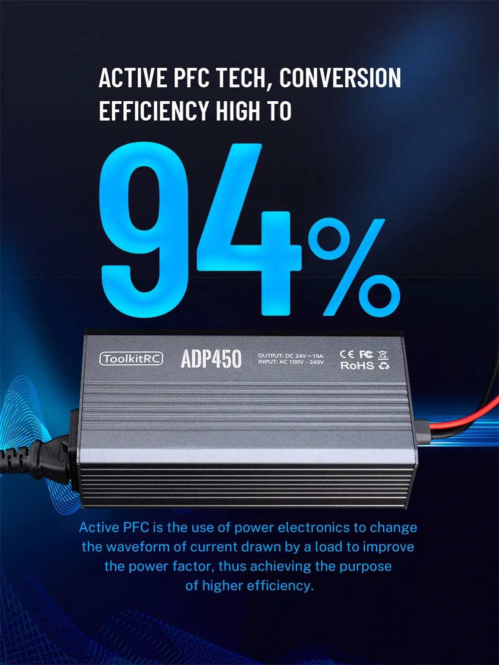 ToolkitRC ADP450 AC 450W 24V 19A XT60 Output Adapter for ToolkitRC M8D M6D M8P M9 Charger ToolkitRC ADP450 AC 450W 24V 19A XT60 Output Adapter for ToolkitRC M8D M6D M8P M9 Charger