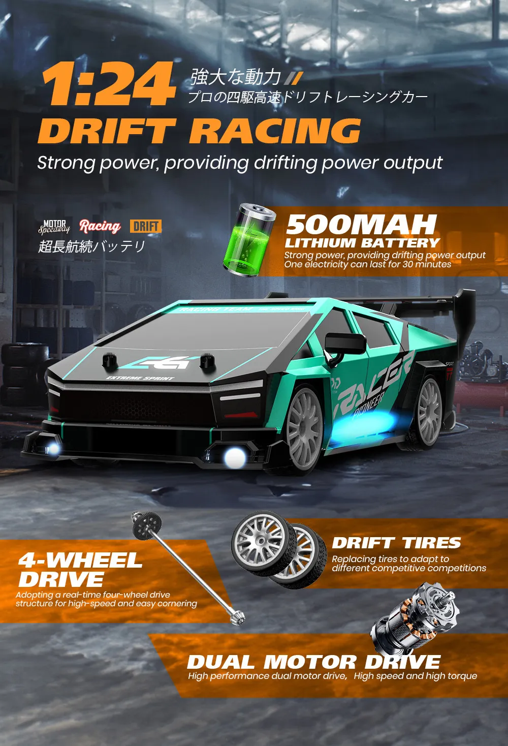 ENOZE 8603 8604 RTR 1/24 2.4G 4WD 30km/h Drift RC Car Tesla AE86 High Speed Racing LED Light On-Road Vehicles Models Toys