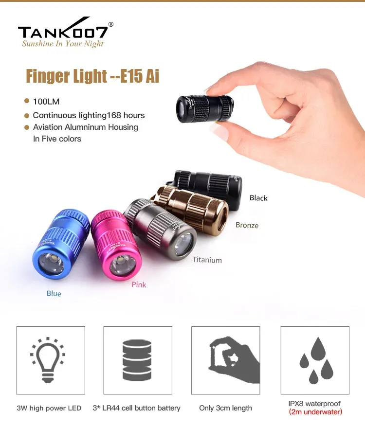TANK007 E15 AI Outdoor Super Bright LED Flashlight Keychain Night Riding Camping Hiking Hunting & Indoor Activities Use TANK007 E15 AI Outdoor Super Bright LED Flashlight Keychain Night Riding Camping Hiking Hunting & Indoor Activities Use