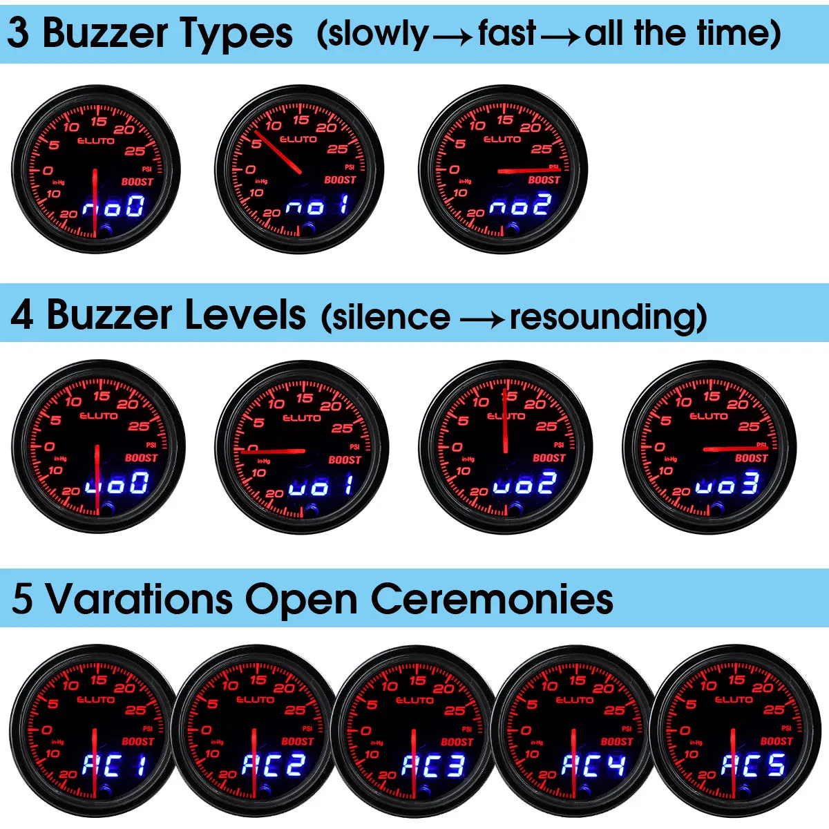 Car Turbo Boost Gauge 2 52mm PSI Meter Analog/Digital 7 Colors LED Du