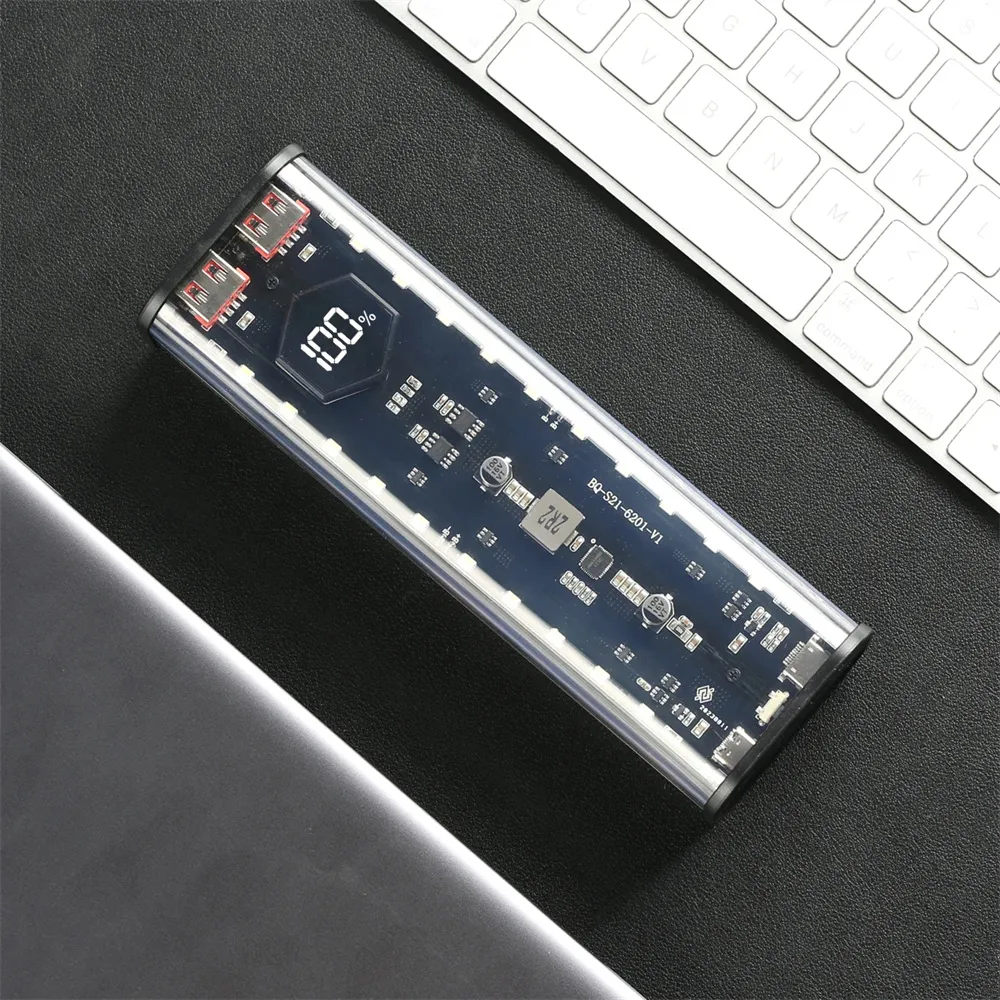 21700 Battery Storage Box 4 Slots DIY Power Bank Box for 21700 Charger Dual USB Output Type-C Input Battery Holder Case